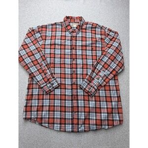 Duluth Trading Co Shirt Mens 2XL Tall Orange Plaid Flannel Long Sleeve‎ Button